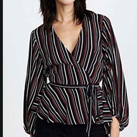 YUMI KIM Anthropology Posh Life Striped Wrap Top M blouse - Picture 1 of 6